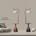 Modern Curved Floor Lamps with Petal Shade Brown Black Wooden Base and Tray