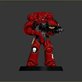 Red Armored Warrior Character Holding Gun On Detailed Base Figure