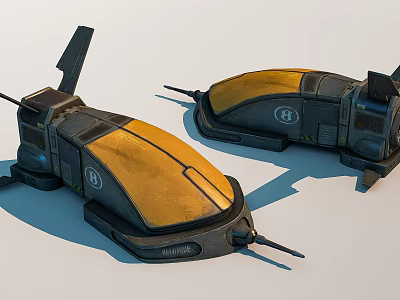 Futuristic Mechanical Devices With Yellow And Black Shells And Tech Components 3d model