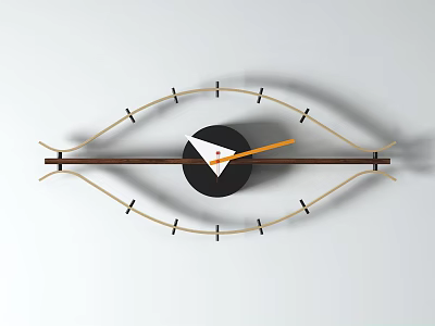 Innovative Eye Shaped Wall Clock With Black Dial Orange Hands And String Frame 3d model