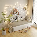 Cozy Kids Bed With Cartoon Cushions Home Sign Cloud Moon Decorations String Lights And Toys