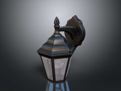 Classic Black Metal Outdoor Wall Lantern With Glass Shade And Decorative Top 3d model