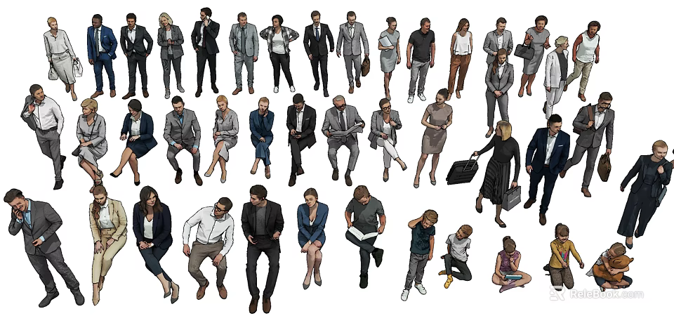 Diverse Group of People in Various Poses and Professional Attire 3d model 
