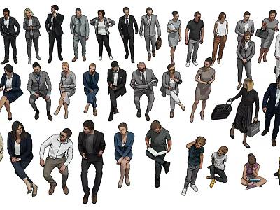 Diverse Group of People in Various Poses and Professional Attire 3d model
