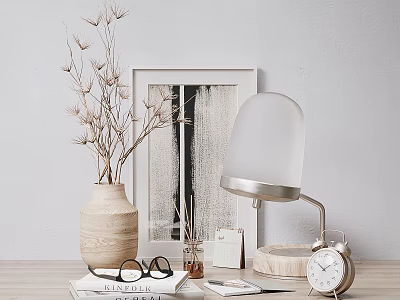 Decorative Ornament Set With Vase Dried Flowers Picture Frame Table Lamp And Alarm Clock 3d model