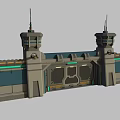 Military Defense Weapon System Featuring Fortified Walls And Watch Towers Structure