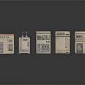 Beige Industrial Equipment Units With Control Panels Doors And Ventilation Grilles