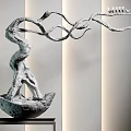 Artistic Metal Tree Shaped Decorative Ornament Set With Bowl Base And Black Stand