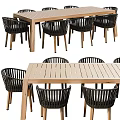 Outdoor Table with Wooden Top and Black Woven Chairs Modern Garden Furniture