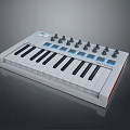 Electronic Music Synthesizer With Black White Keyboard Keys And Control Knobs 3d model