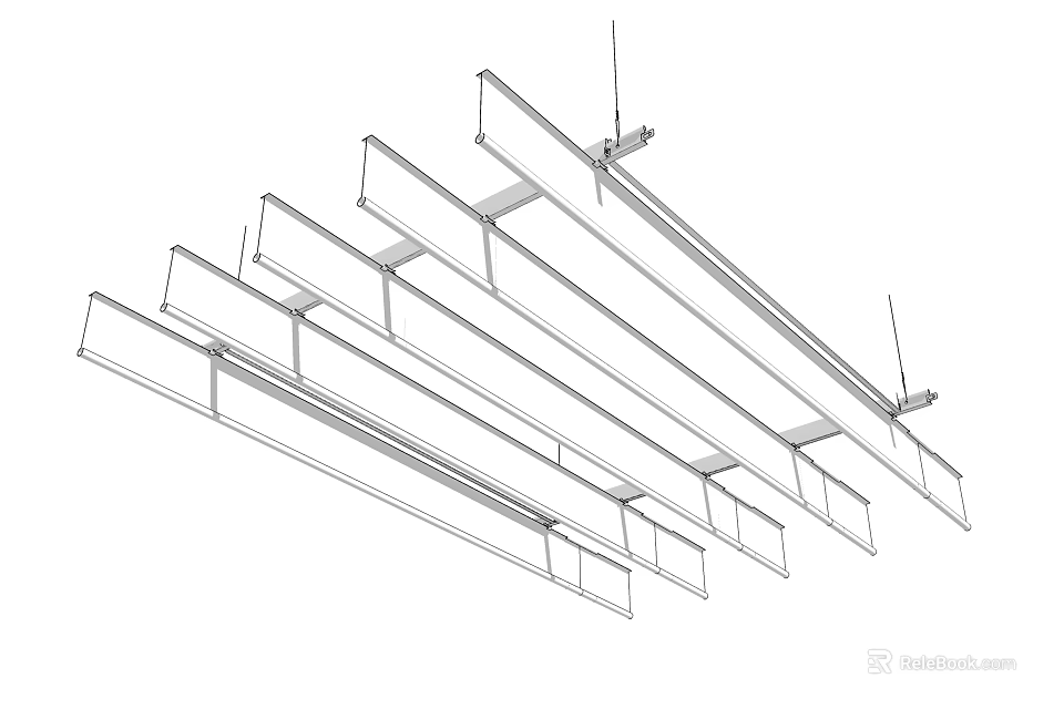 Modern Linear Suspended Ceiling Design With Strip Panels And Mounting Structure 3d model 