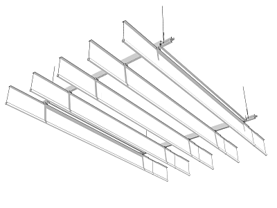 Modern Linear Suspended Ceiling Design With Strip Panels And Mounting Structure 3d model