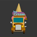 Orange Ice Cream Truck With Waffle Cone Top Pink Sauce Drizzle And Display Window