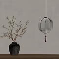 Minimalist Interior Decor With Dark Vase Dried Branches And Lantern Pendant Light