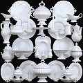 Elegant White Ceramic Tableware Set with Plates Bowls Teapots and Serving Dishes 3d model