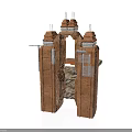 Red Brick Building Component With Symmetric Columns Arched Opening Metal Rods And Brackets