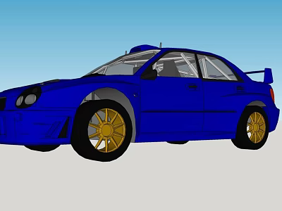Blue Sporty Racing Car With Aerodynamic Design Golden Wheels And Rear Spoiler 3d model