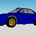 Blue Sporty Racing Car With Aerodynamic Design Golden Wheels And Rear Spoiler
