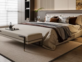 New Chinese Double Bed Fabric Double Bed 3d model