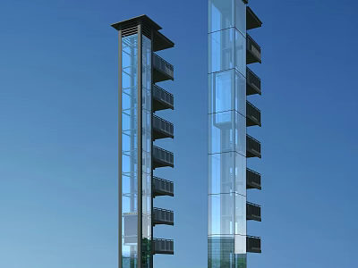 External Glass Elevator On Modern High Rise Building With Transparent Design And Balconies 3d model
