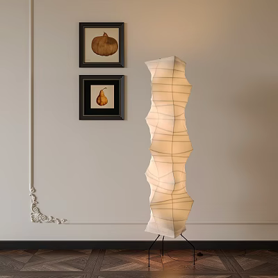 Modern Unique Floor Lamp With Framed Art And Wall Moldings 3d model