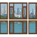 Wooden Casement Windows Showcasing City Skyline and Sea Views with Clear Glass Panels