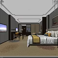 Hotel Room Interior With King Bed Sofa Flat Screen TV And Decorative Painting