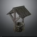 Traditional Stone Well With Wooden Roof And Rustic Frame Structure