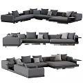 Modern Gray Sectional Sofa With Multiple Soft Cushions And Stylish Design 3d model