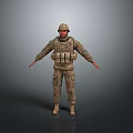 3D Military Soldier Model In Camouflage Uniform With Helmet Tactical Vest And Outstretched Arms
