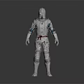 Medieval Knight Armor With Silver Metallic Shine And Red Sash Standing On Dark Background