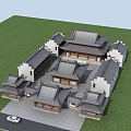Ancient Chinese Architecture With Classic Roof Design And Courtyard Layout Surrounded By Green Lawn
