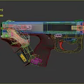 Modern Tactical Pistol with Textured Black Grip Silver Body Red Trigger and Magazine