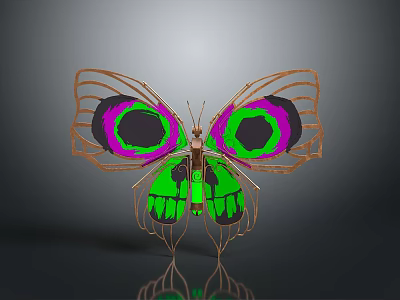 Artistic Butterfly Design With Green Purple Circles And Golden Wing Frame 3d model