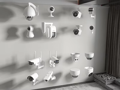 Various Projection Monitoring Cameras Displayed on Wall with Different Types 3d model Various Projection Monitoring Cameras Displayed on Wall with Different Types 3d model