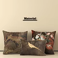 Artistic Decorative Pillows Featuring Mountain River Bird And Floral Patterns On Quality Material 3d model