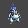 Fantasy Character Creature With Blue Purple Hair Masked Plump Body Holding Stick Backpack