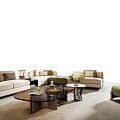 Modern Sofa Coffee Table Set Featuring Beige Sofas Green Cushions And Black Coffee Tables 3d model