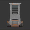 Orange Industrial Forklift With Metal Cab And Front Forks On Black Surface