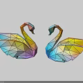 Two Colorful Geometric Swan Decorations Featuring Polygonal Structure And Vibrant Colors