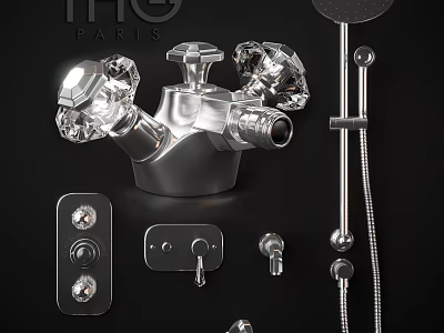 Modern Chrome Shower System With Handheld Sprayer Rainfall Top And Control Knobs 3d model