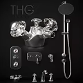 Modern Chrome Shower System With Handheld Sprayer Rainfall Top And Control Knobs 3d model