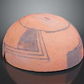 Handcrafted Clay Sculpture With Hemispherical Shape And Black Geometric Patterns 3d model