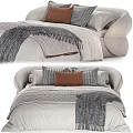 Modern Double Bed Design With Textured Bedding Throw Blanket And Decorative Pillows 3d model