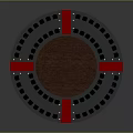 Black Circular Seating Furniture with Red Accents Around Central Platform