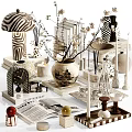 Decorative Ornament Set With Striped Patterns Vases Candles Books And Branch Decor For Home