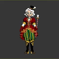 Festive Woman In Red Coat With Green Striped Skirt Gold Decorations And Black Top Hat
