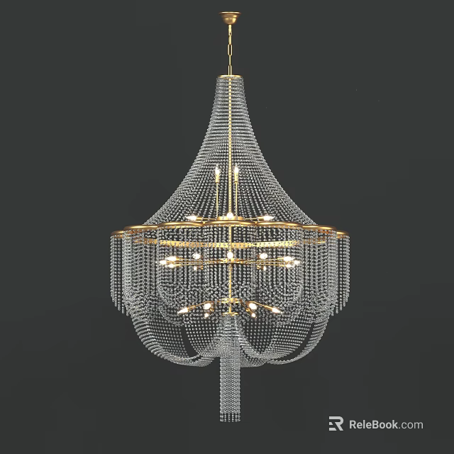 Luxurious Crystal Chandelier With Gold Frame And Hanging Crystal Design For Modern Interiors 3d model 