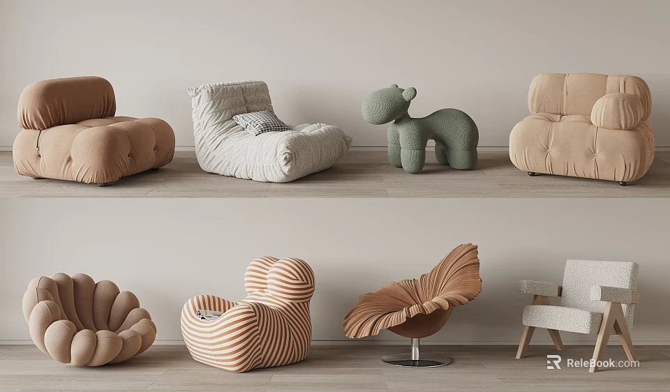 Modern Single Sofa Designs With Unique Shapes And Neutral Colors For Living Room 3d model 