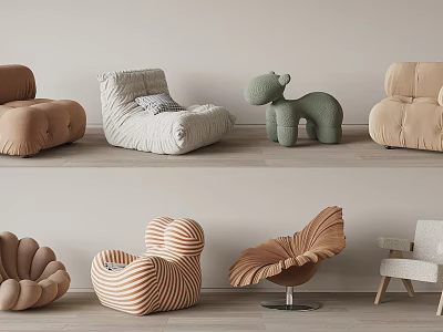 Modern Single Sofa Designs With Unique Shapes And Neutral Colors For Living Room 3d model